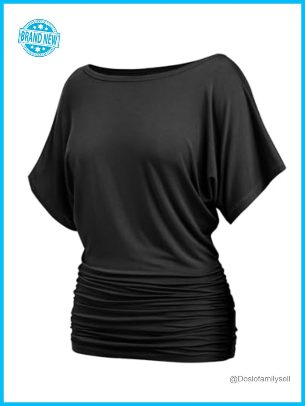 Womens Ruched Tops Dolman Short Sleeve Boat Neck Batwing Loose Fit Modal Blend